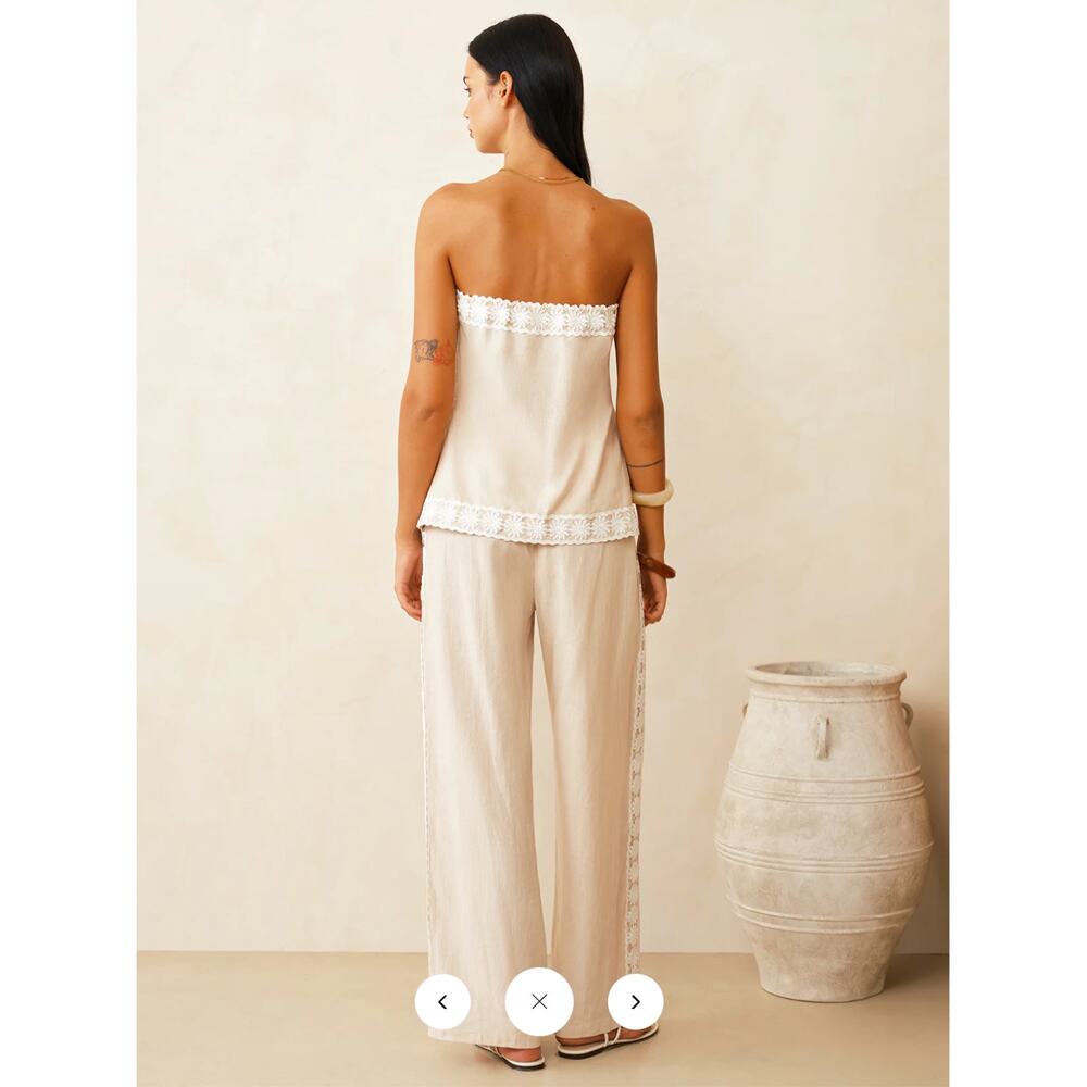 NWT Commense Linen Blend Lace Trim Top & Pants Set Sz M - Picture 4 of 4
